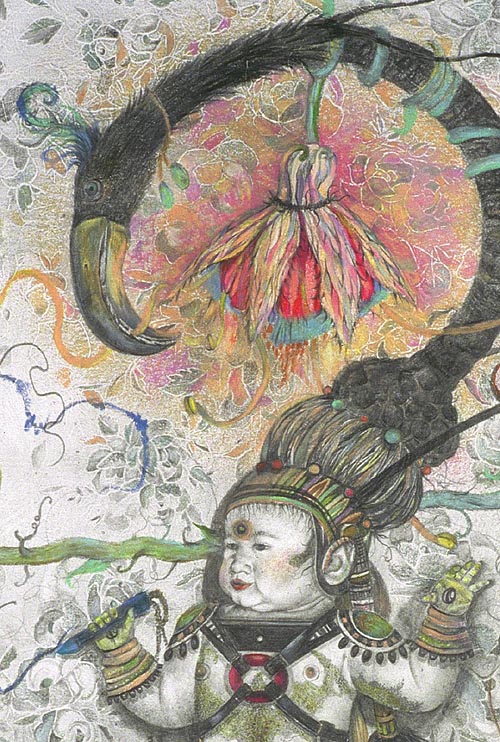 Bird, Head and Blue Crayon